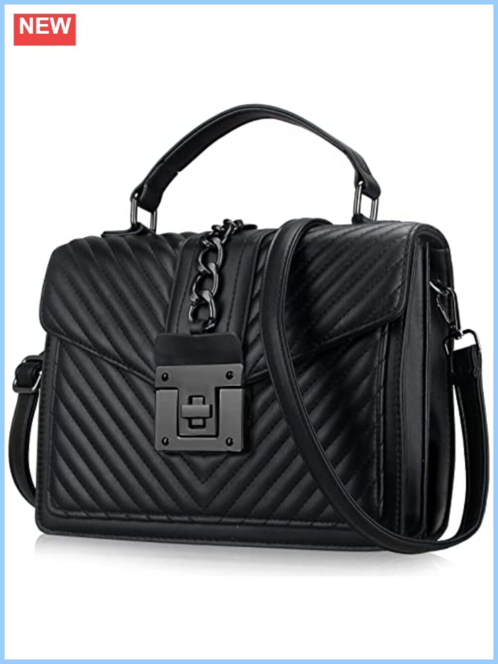 Quilted Faux Leather Crossbody Satchel with Turn-Lock Flap